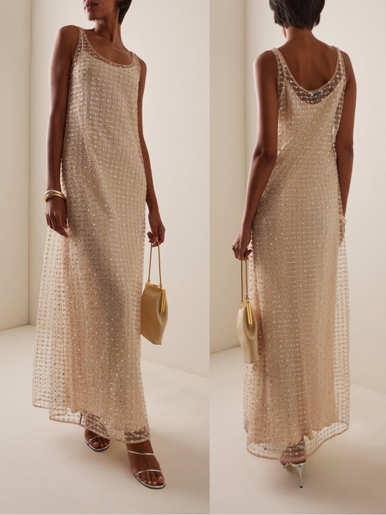 STAUD Dresses & Skirts - STAUD Aurielle Beaded Tulle Maxi Dress Stardust NEW with tag